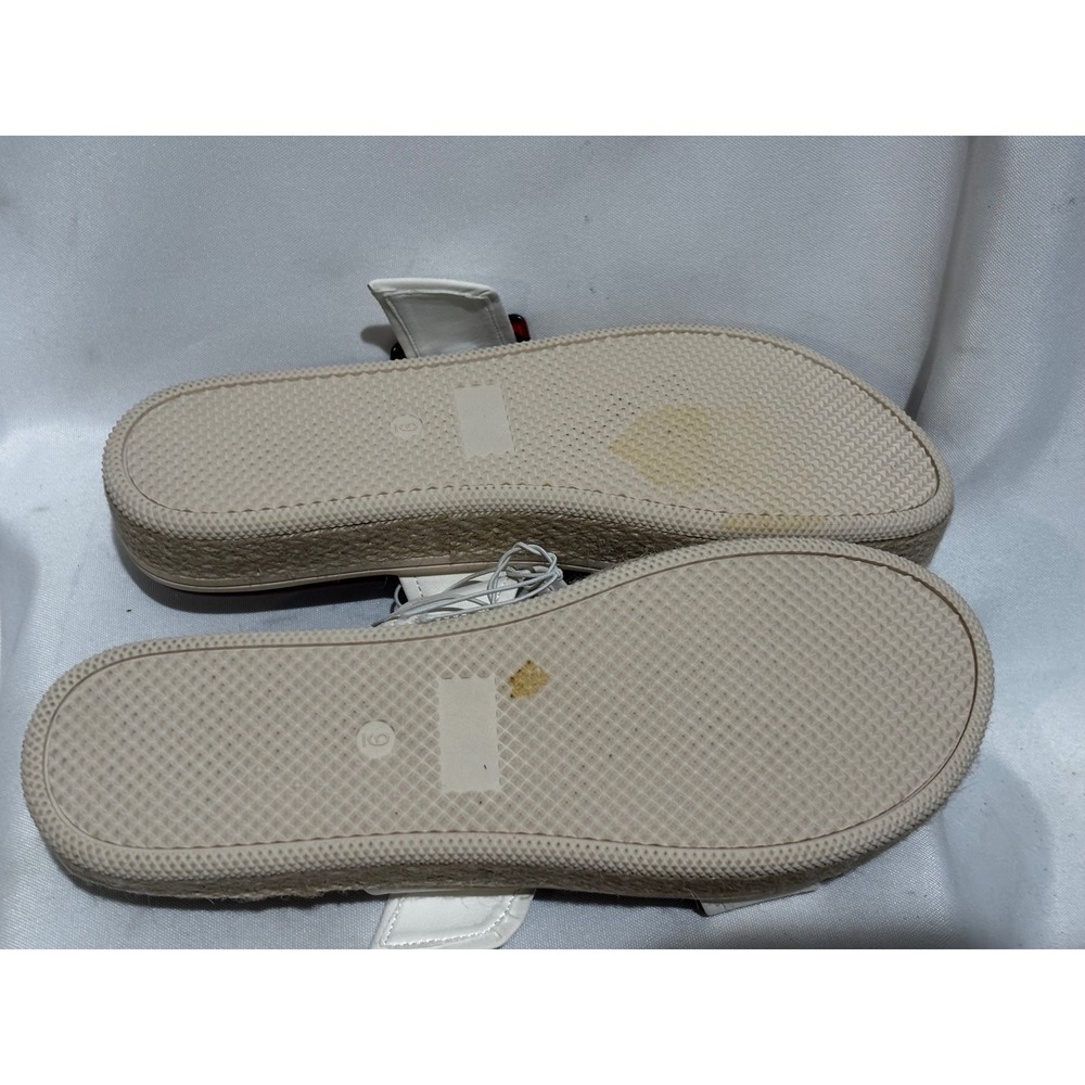 New‎ Mia White Two Strap Espadrille Platform Slide Sandals Tortoise Buckle Sz 9s - Picture 4 of 7